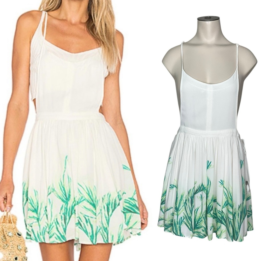 FREE PEOPLE sz X Small Mini Jumper Lined Side Zip Tassels Ivory 
Green